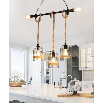 LED American industrial style jute pendant lamp